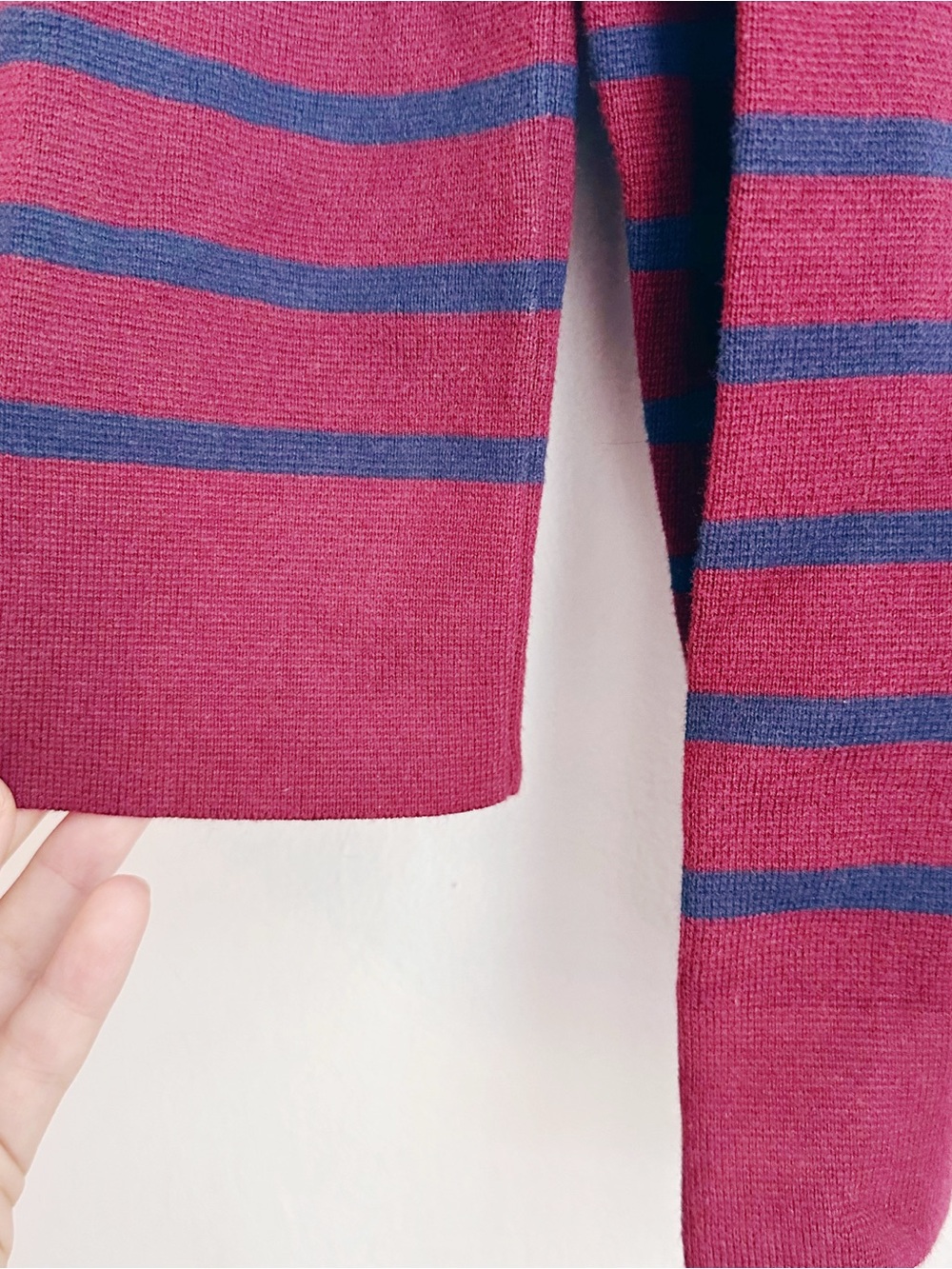 J Crew Striped collared sweater-jacket vintage burgundy navy 100% cotton medium - Picture 8 of 9